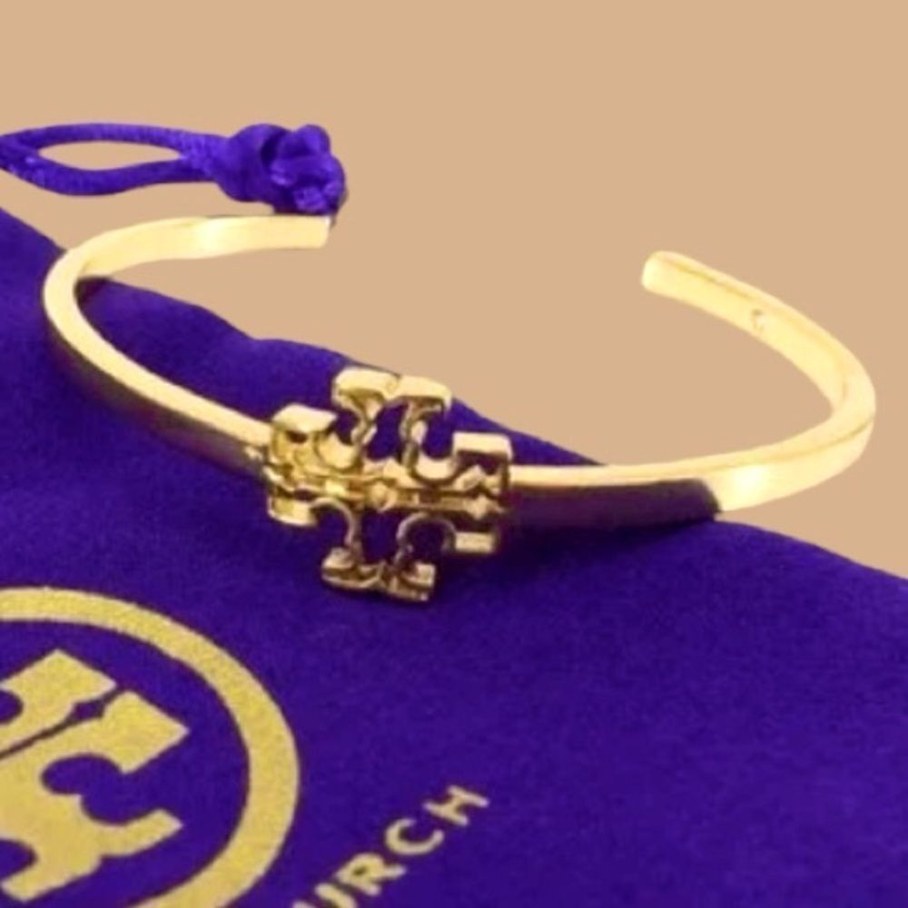 TORY BURCH GOLD LOGO OPEN CUFF BRACELET